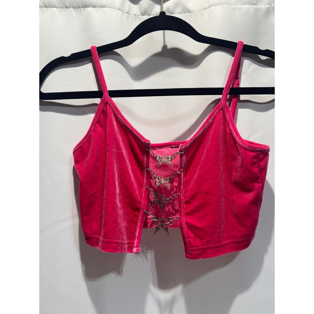 Butterfly Chain Velvet Camisole Women S Pink Y2K Cropped Tank Top festival
